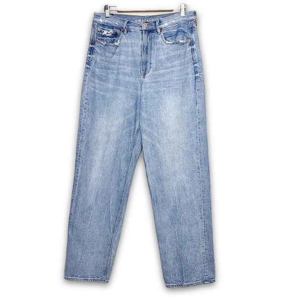 American Eagle Outfitters Denim - American Eagle Jeans Baggy 12 High Rise Light Wash Distressed 100% Cotton Rigid